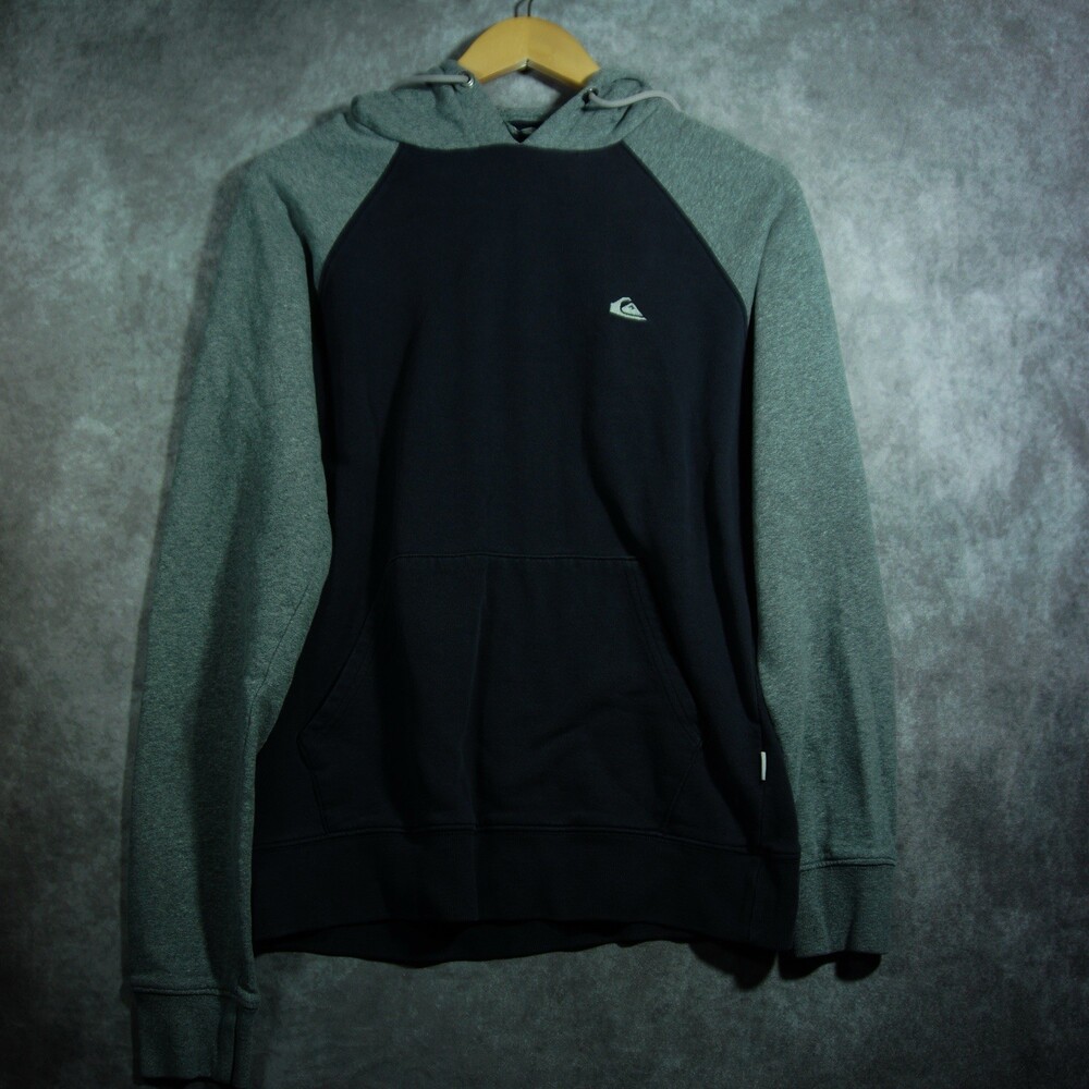 Vintage Quiksilver Raglan Hoodie Two Tone Gray Black Small